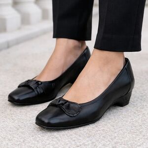 Ross Hommerson Black Leather Ballet Flats Bow Detail Comfort Shoes Size 11W